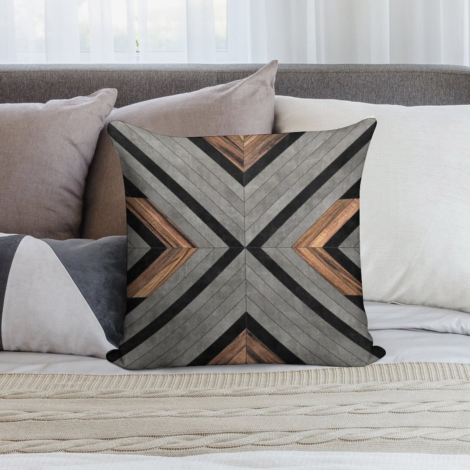 Urban Tribal Pattern No.2 - Concrete And Wood Soft Style Accent Throw Pillow