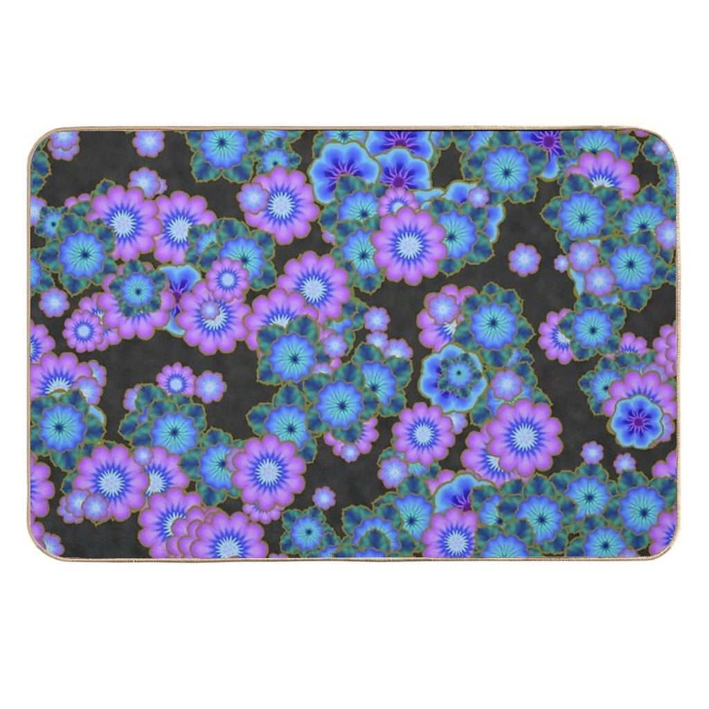 Black Blue And Purple Retro Flowers  Eco-Friendly Bath Mat