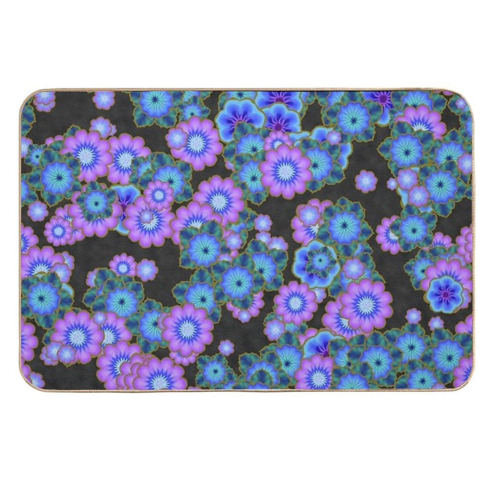 Black Blue And Purple Retro Flowers  Eco-Friendly Bath Mat