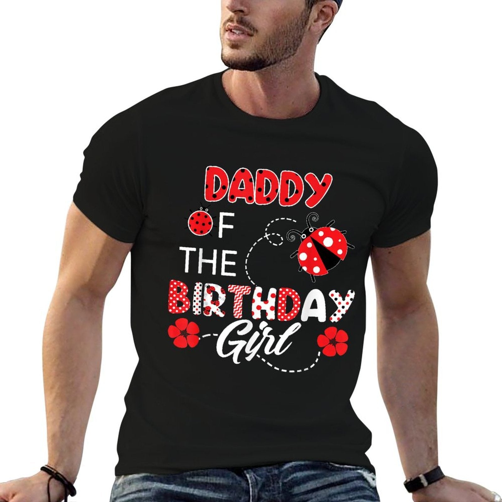 Daddy Of The Birthday Girl - Family Ladybug Birthday  Rolled Sleeves T-Shirt