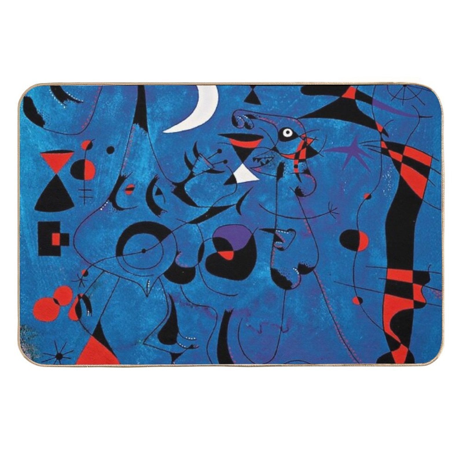 Joan Miro Red Shapes on Blue  Easy Maintenance Bath Mat