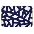 Navy Blue Thick Mosaic Lines On White  Absorbent Bath Mat