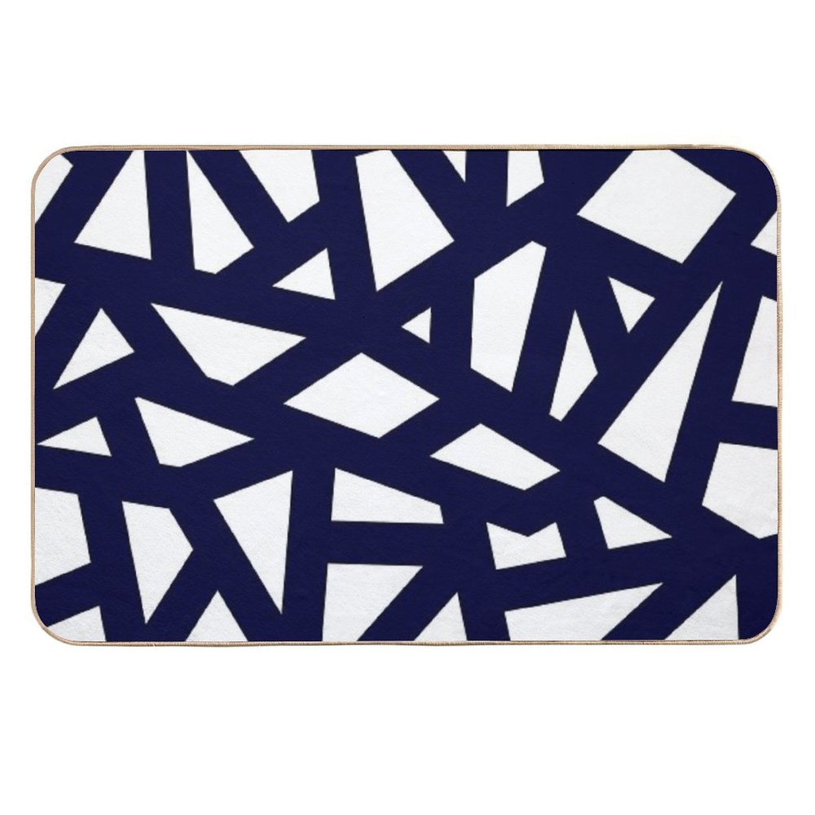 Navy Blue Thick Mosaic Lines On White  Absorbent Bath Mat