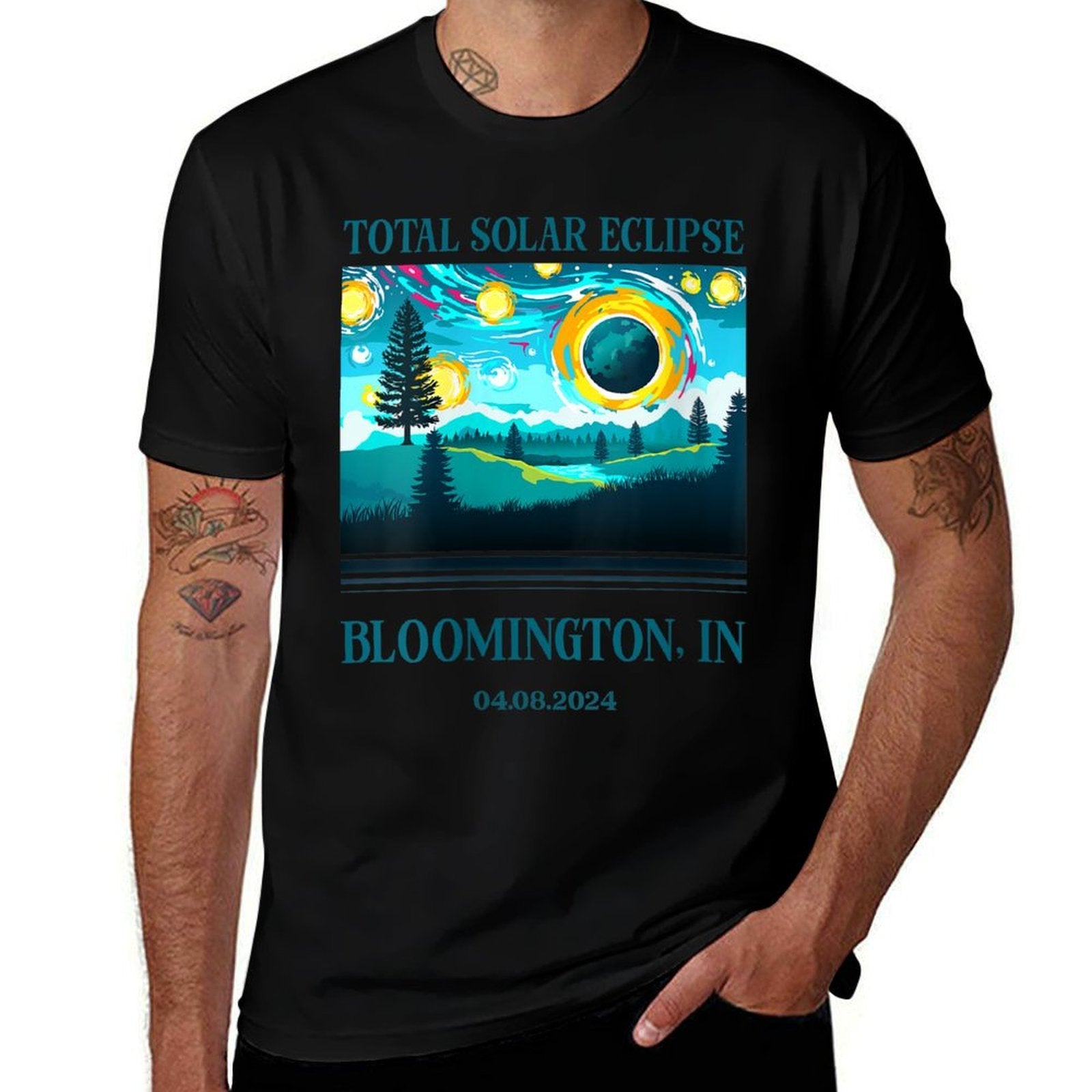 Womens 2024 Total Solar Eclipse Bloomington IN Totality Landscape  Eco-friendly Material T-Shirt