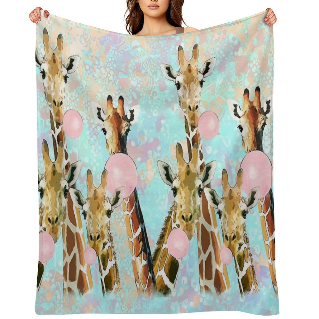 Watercolor Giraffes with Bubblegum, Funny Animals, Cute, Kawaii Giraffe Multi-functional Throw Blanket