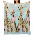 Watercolor Giraffes with Bubblegum, Funny Animals, Cute, Kawaii Giraffe Multi-functional Throw Blanket