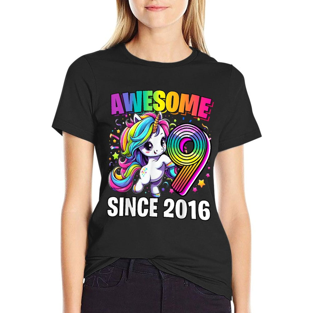 Unicorn 9th Birthday 9 Year Old Unicorn Party Girls Outfit  Moisture-wicking T-Shirt