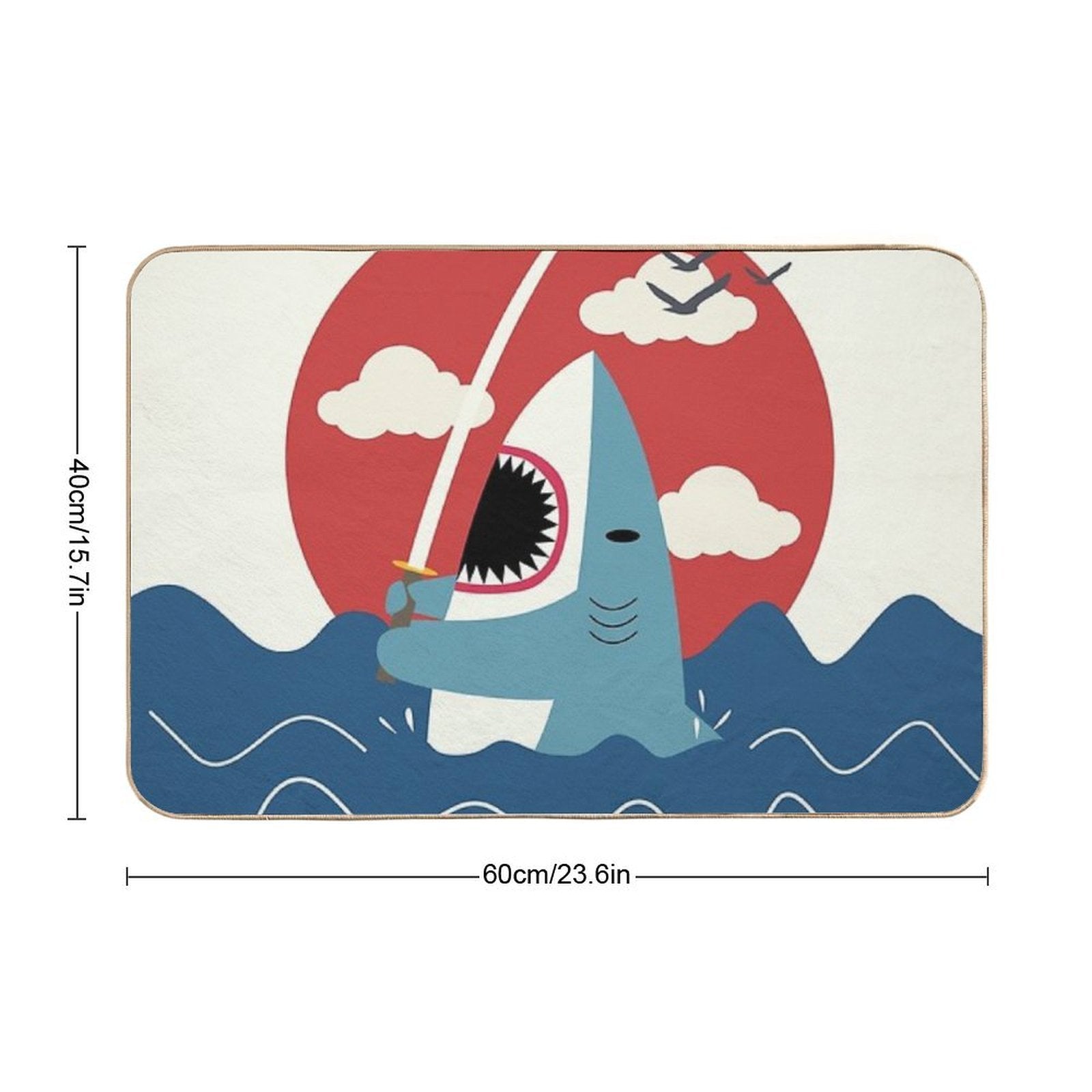 Retro Samurai Shark  Long-Lasting Bath Mat