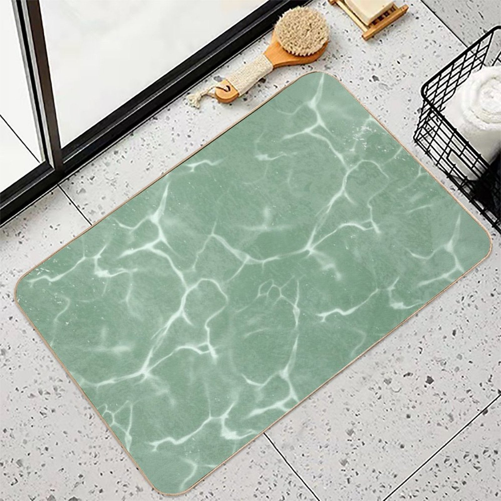 Mint Wave Minimalist Aesthetic Pattern  High-Traffic Bath Mat