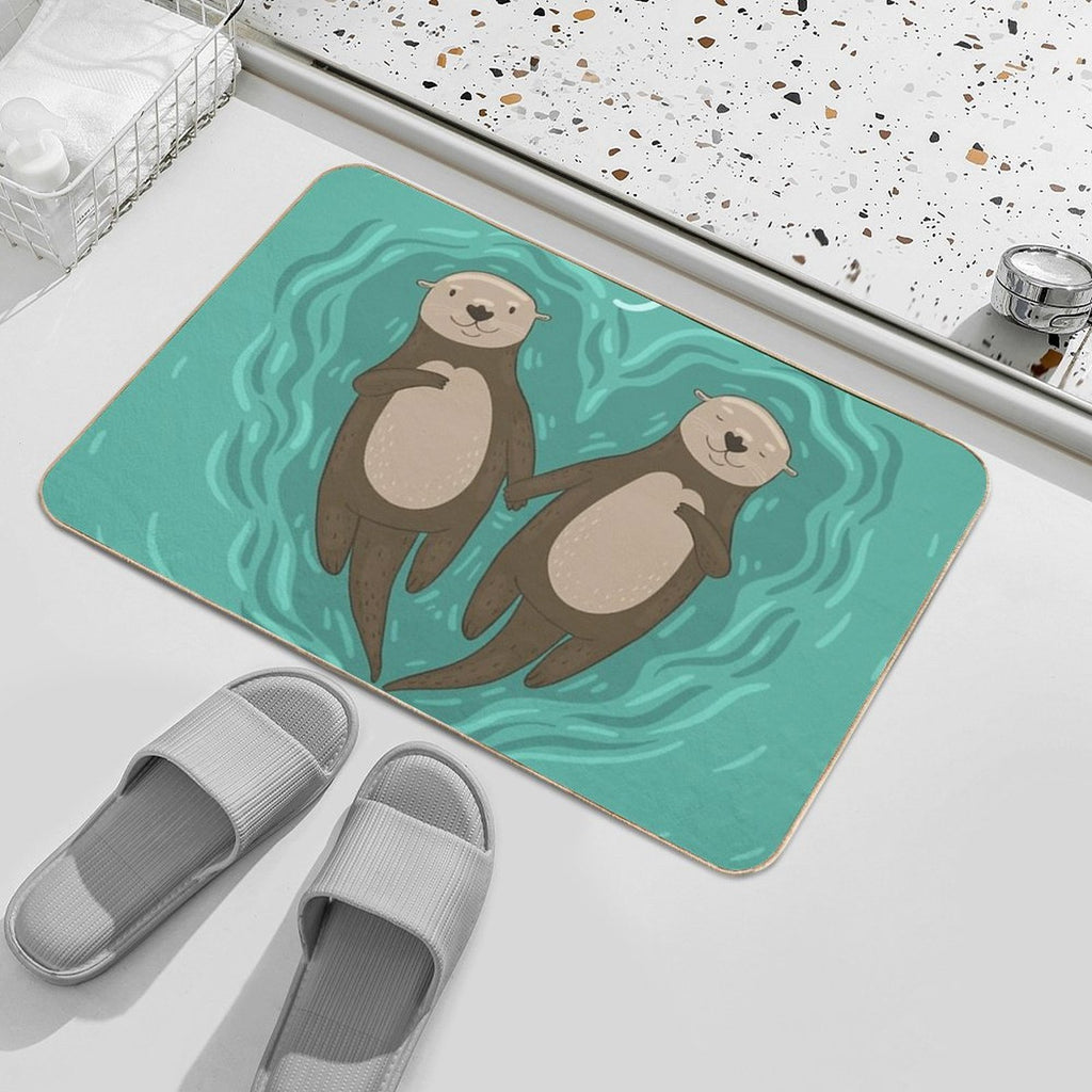 Otters Holding Hands - Otterly in Love With You  Dirt-Trapping Bath Mat