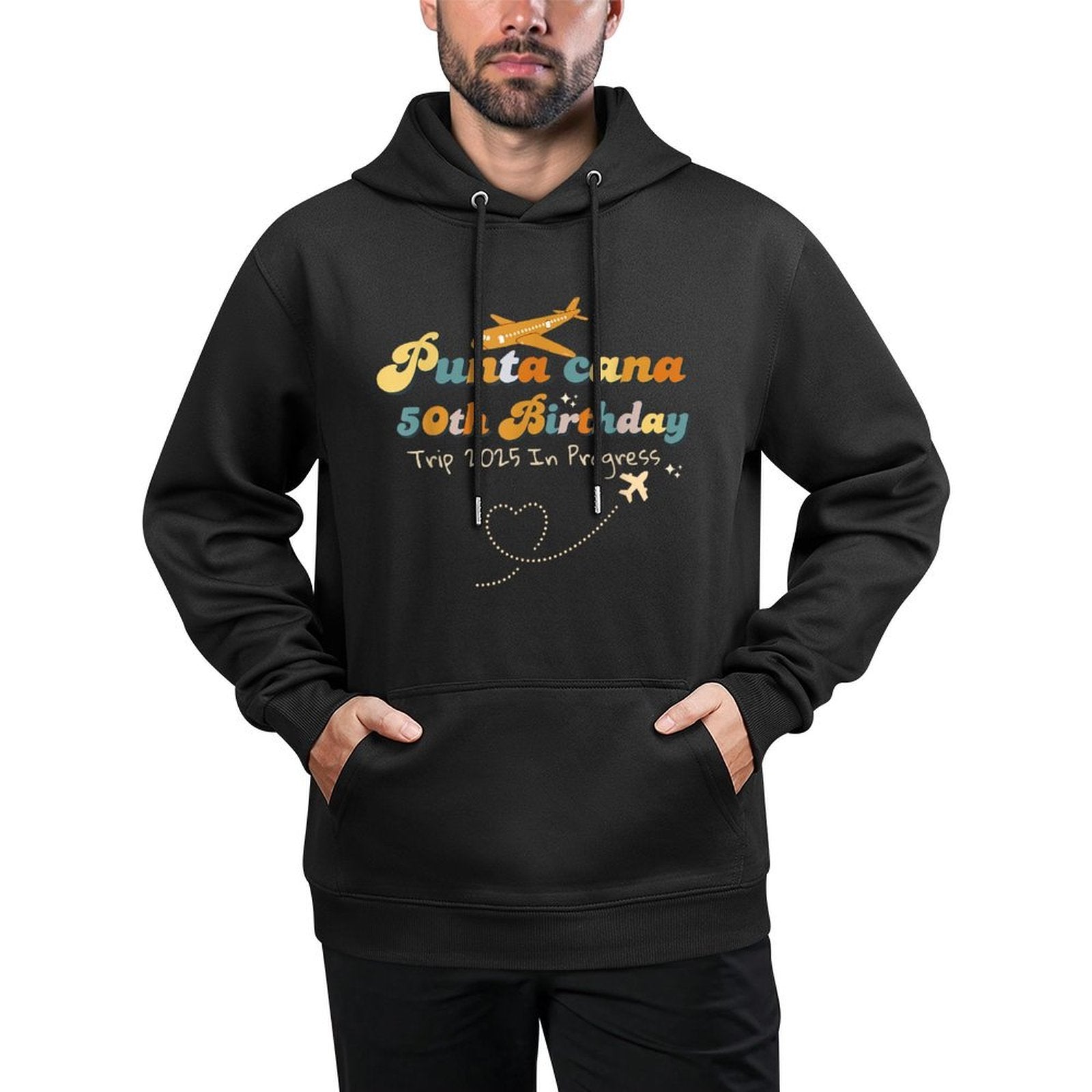 Punta Cana 50th Birthday Trip 2025 In Progress,Retro Design Customizable Surface Hoodie