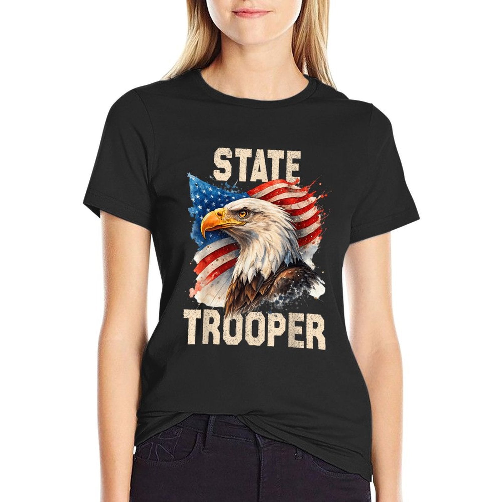American USA Law Enforcement State Trooper  High-quality Stitching T-Shirt