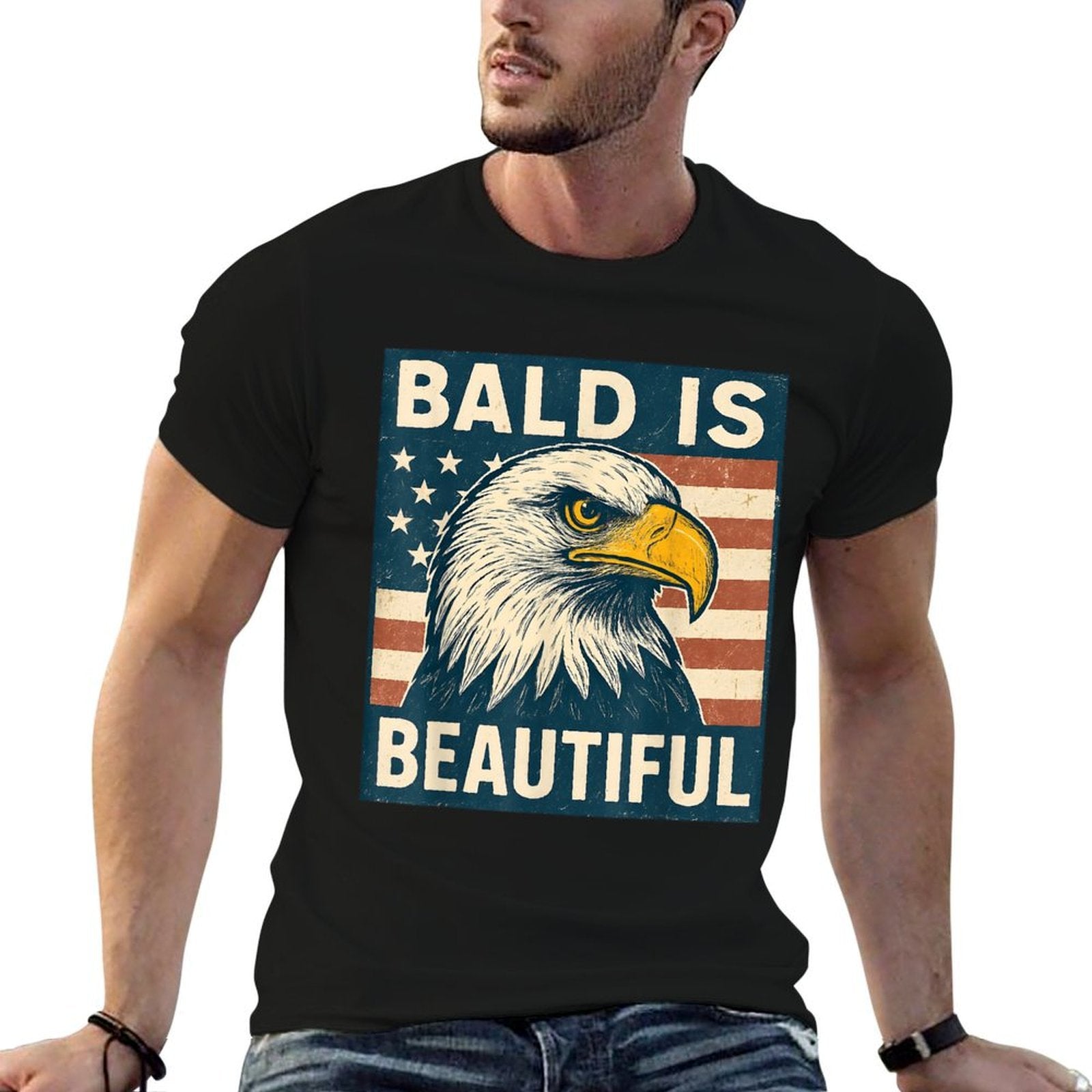 Bald Is Beautiful 4th of July American USA Bald Eagle  Oversized Silhouette T-Shirt