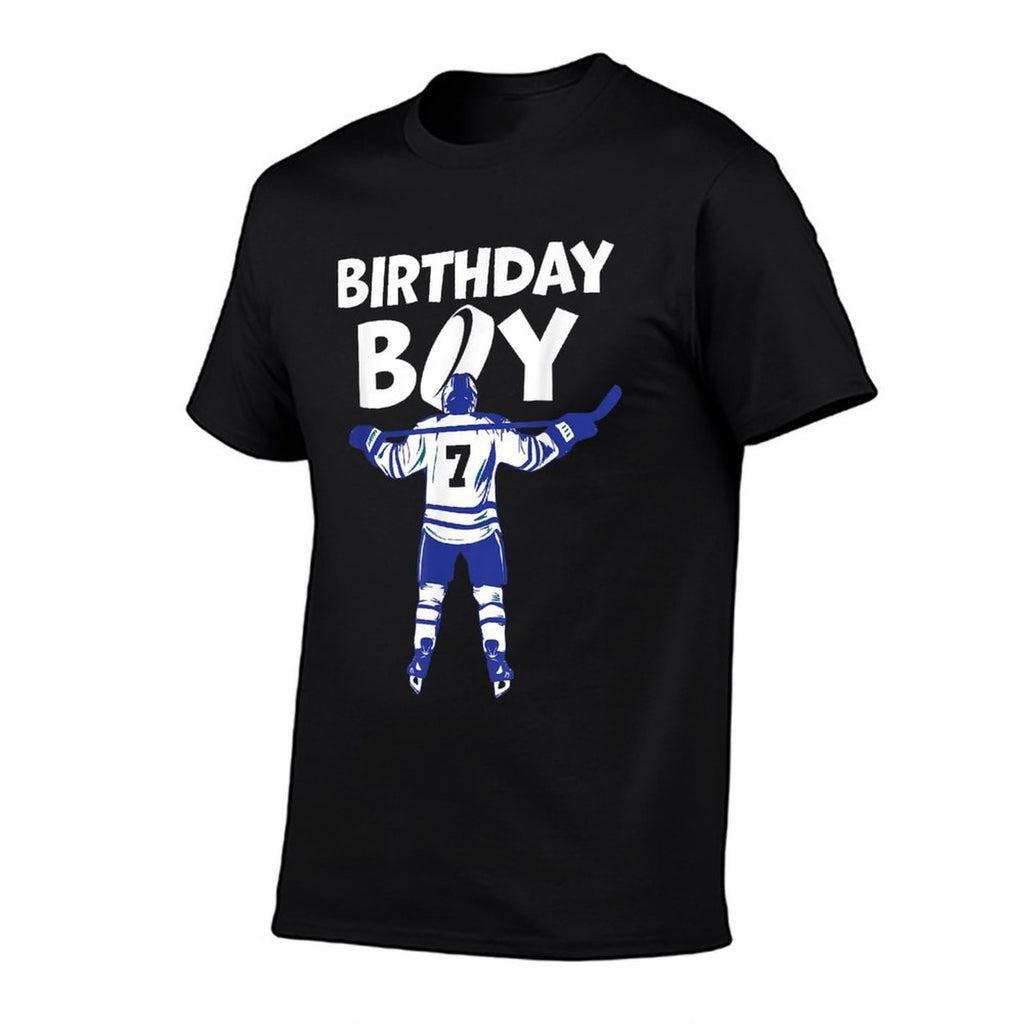 7th Birthday Ice Hockey Boy 7 Year Old Hockey Player  Ribbed Collar T-Shirt