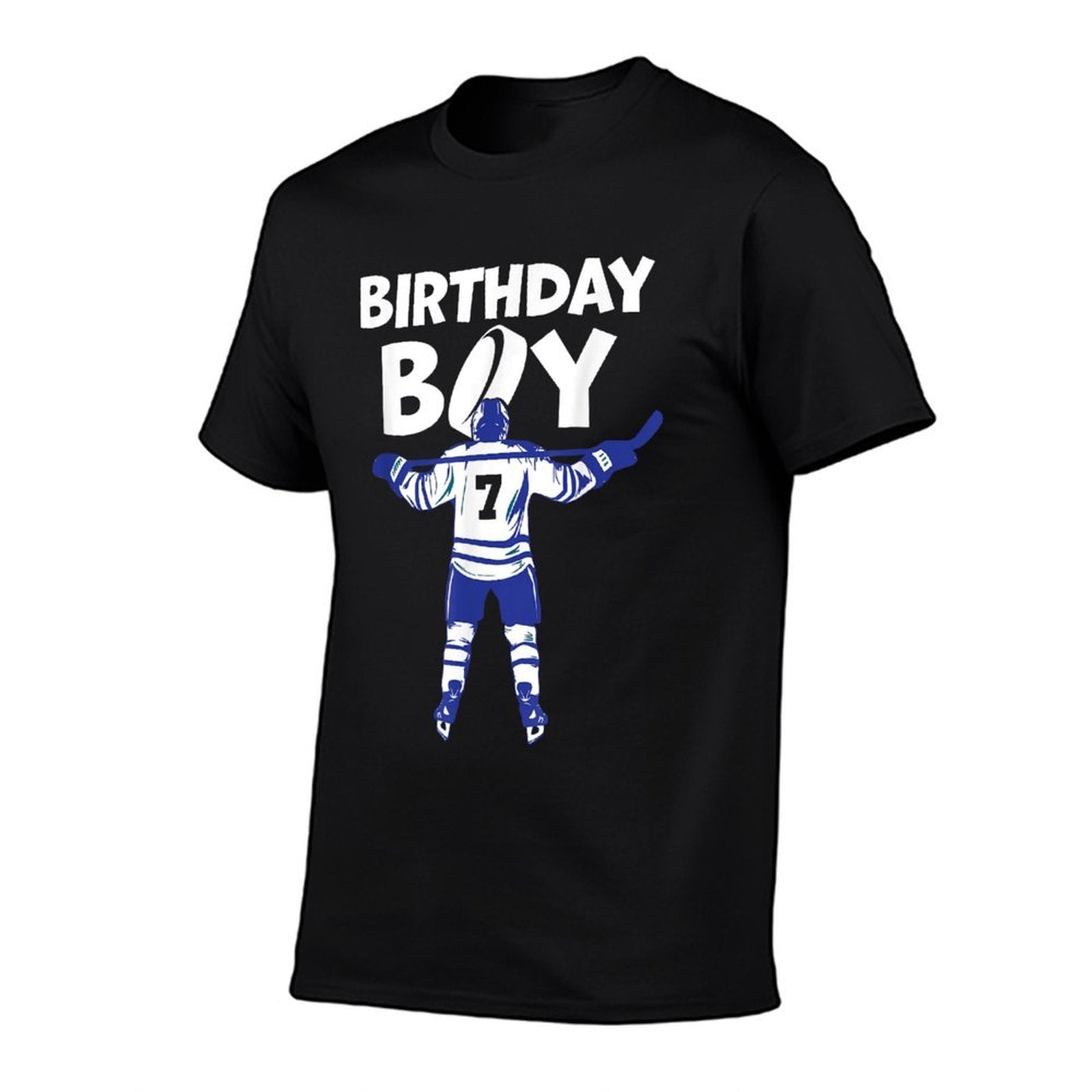 7th Birthday Ice Hockey Boy 7 Year Old Hockey Player  Ribbed Collar T-Shirt