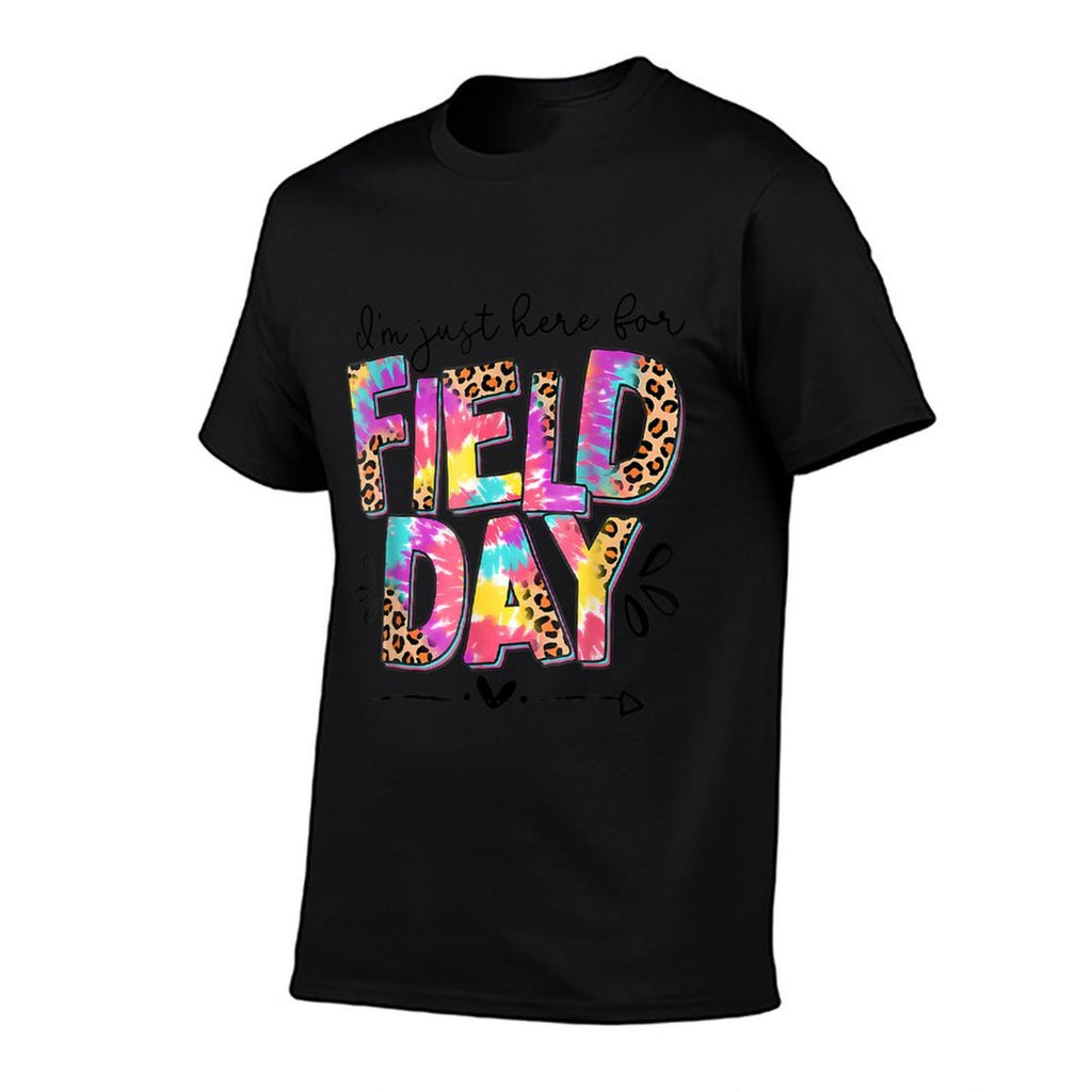 I'm Just Here For Field Day Leopard Tie Dye Last Day School  Rolled Sleeves T-Shirt