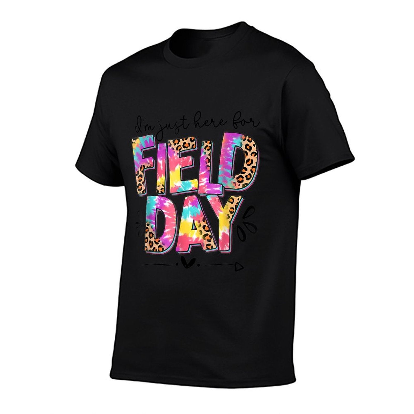 I'm Just Here For Field Day Leopard Tie Dye Last Day School  Rolled Sleeves T-Shirt