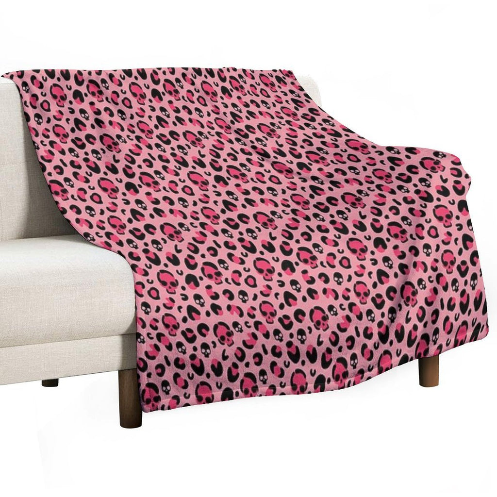 Skull Leopard Print on Pink Background. Premium Throw Blanket