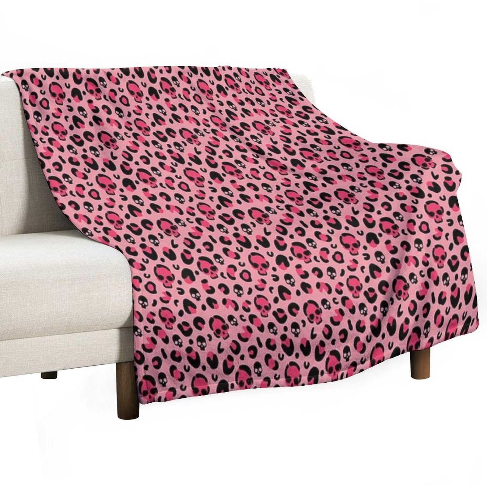 Skull Leopard Print on Pink Background. Premium Throw Blanket