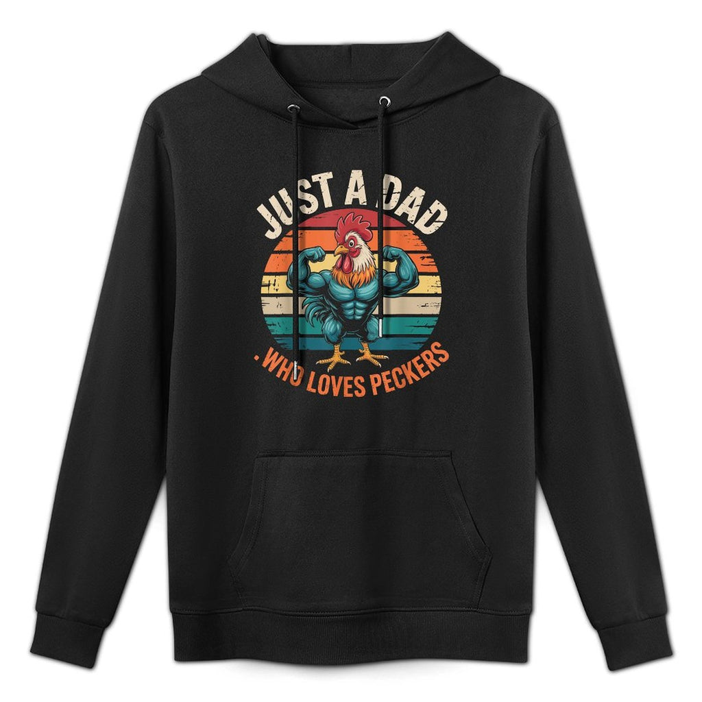 Just A Dad Who Loves Peckers Funny Vintage Chicken Farmer Layering Staple Hoodie