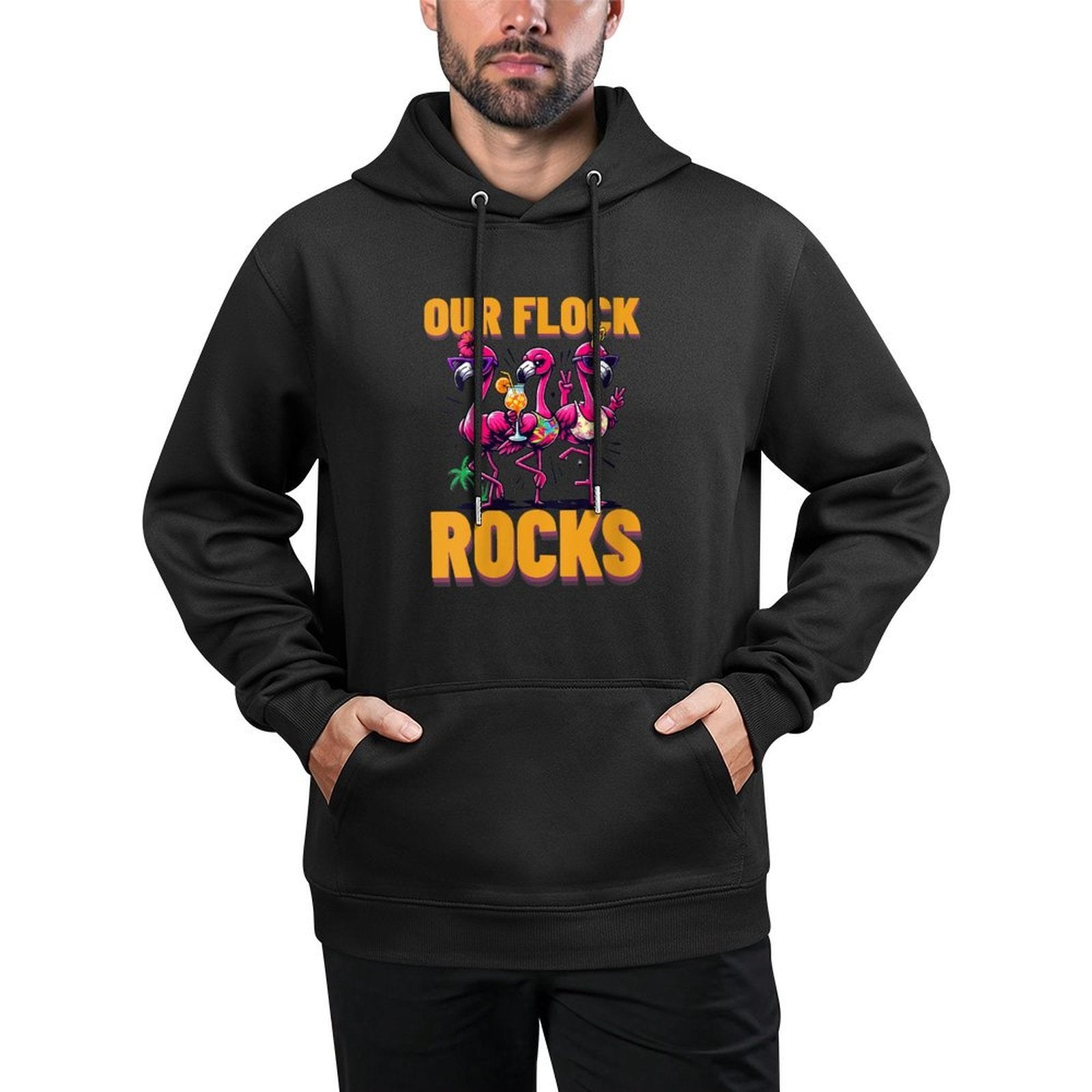 Womens Our Flock Rocks Flamingo Summer Vacation Family Matching Customizable Surface Hoodie