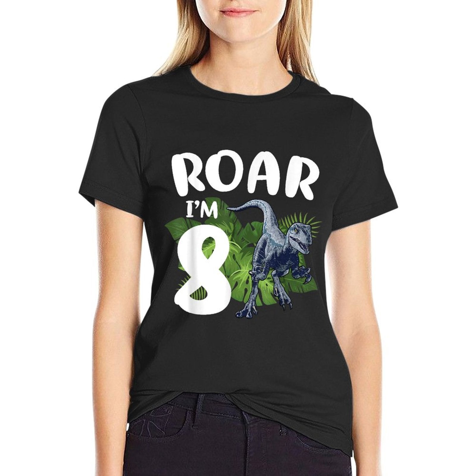 Roar Dinosaur I'm 8 Year Old Birthday Boy Back to School  Oversized Silhouette T-Shirt