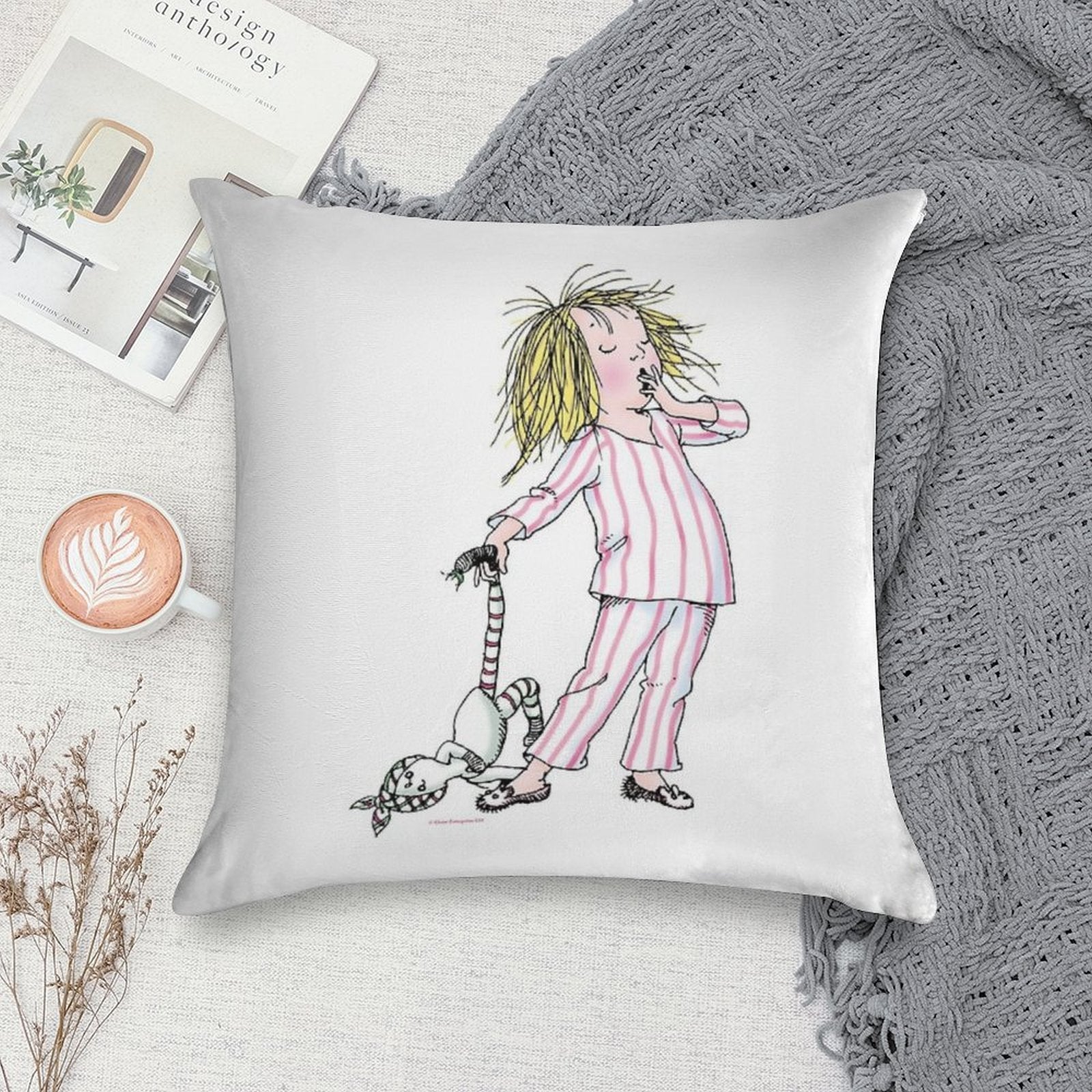 Yawning Eloise in Her Pajamas Soft Luxury Feel Throw Pillow