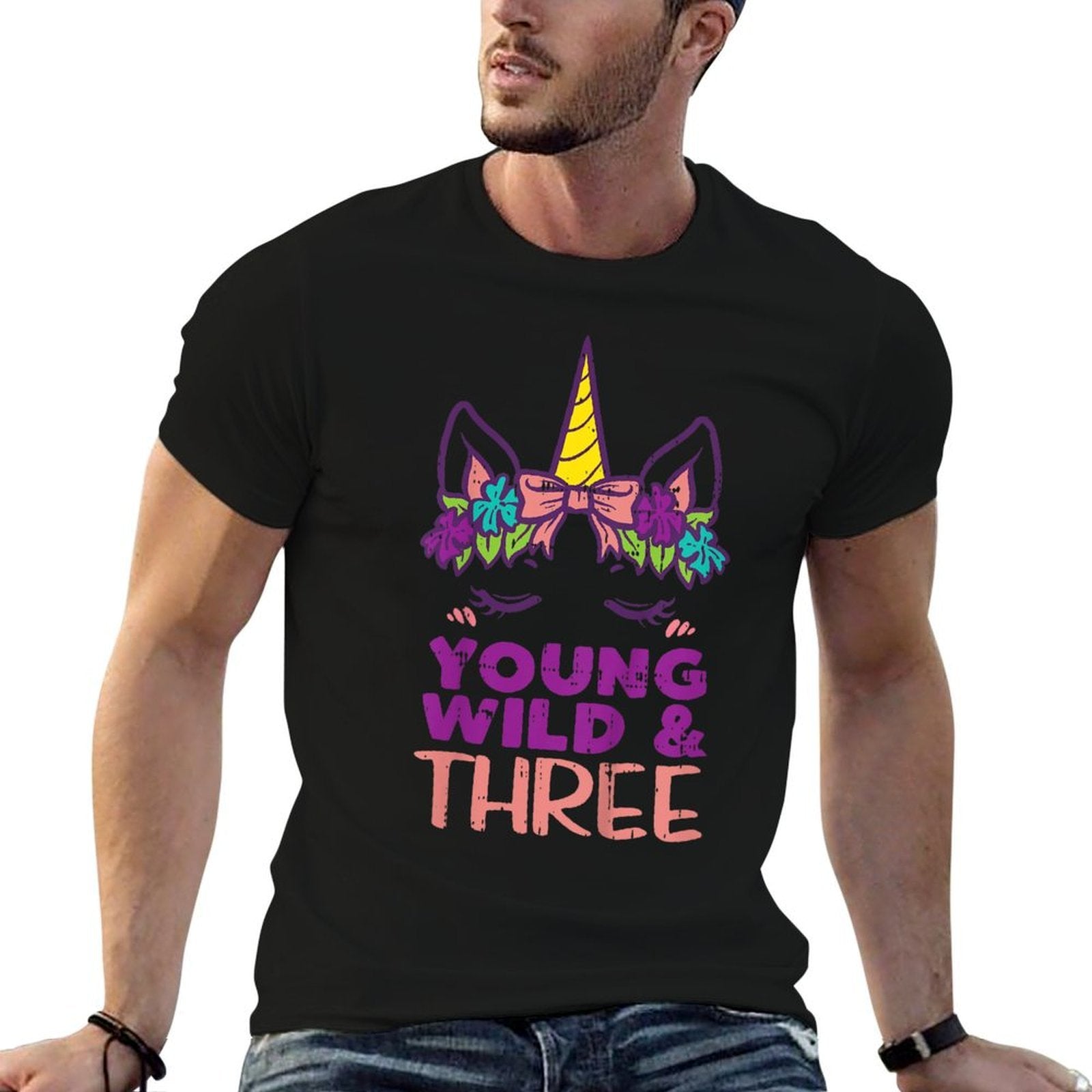 Kids Unicorn Young Wild Three 3 Year Old 3rd Birthday Girls Gift  Soft T-Shirt