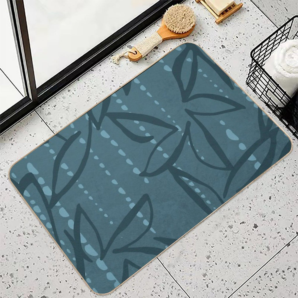 Teal Flowers  Slip-Resistant Bath Mat