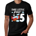 This Little Pilot Is 5 Year Old Kids Airplane 5th Birthday  Rolled Sleeves T-Shirt