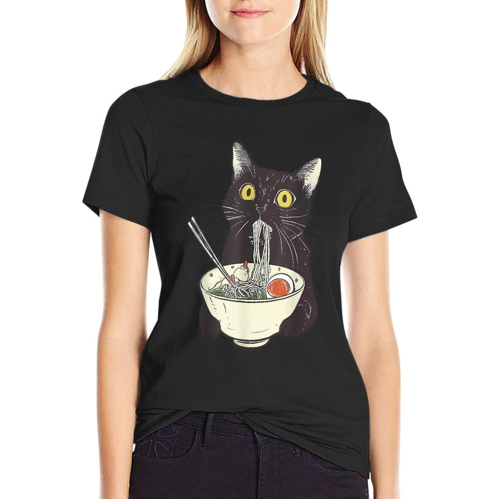 Cat Ramen Noodle Japanese Anime Manga Kawaii Cat  Slim-fit Cut T-Shirt