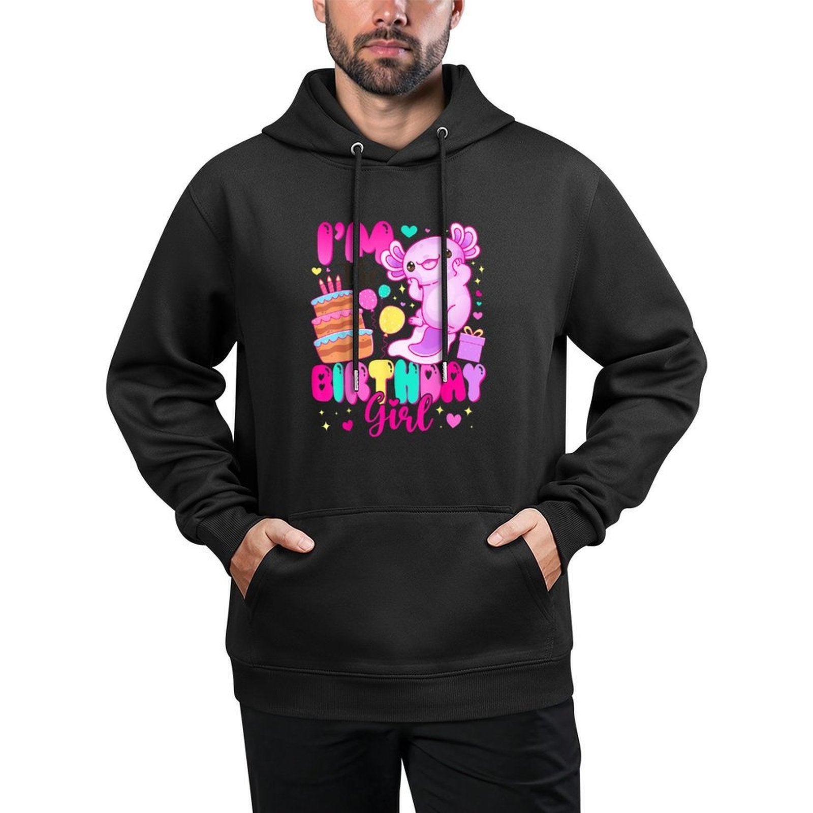 Im The Birthday Girl Axolotl Family Party Decoration Kangaroo Pocket Hoodie