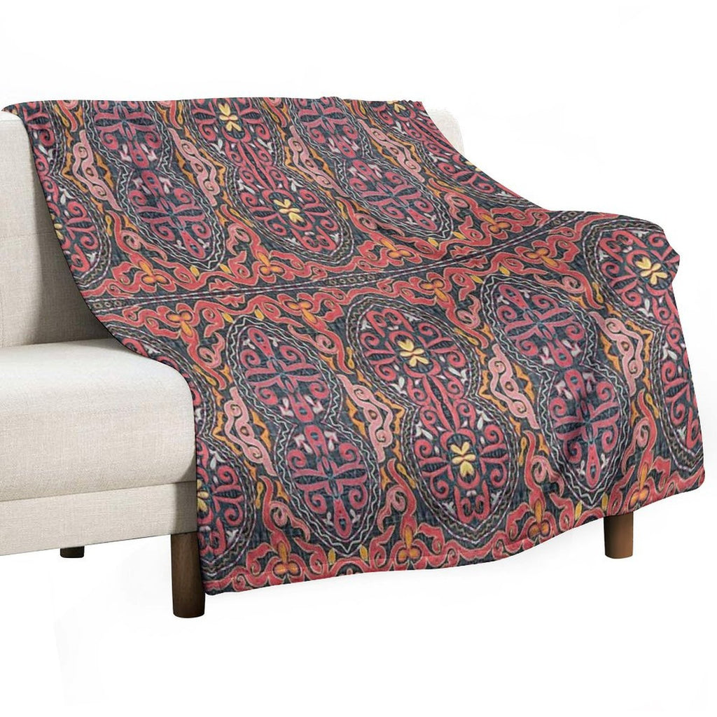 Red And Yellow Design Textile Art Premium Throw Blanket