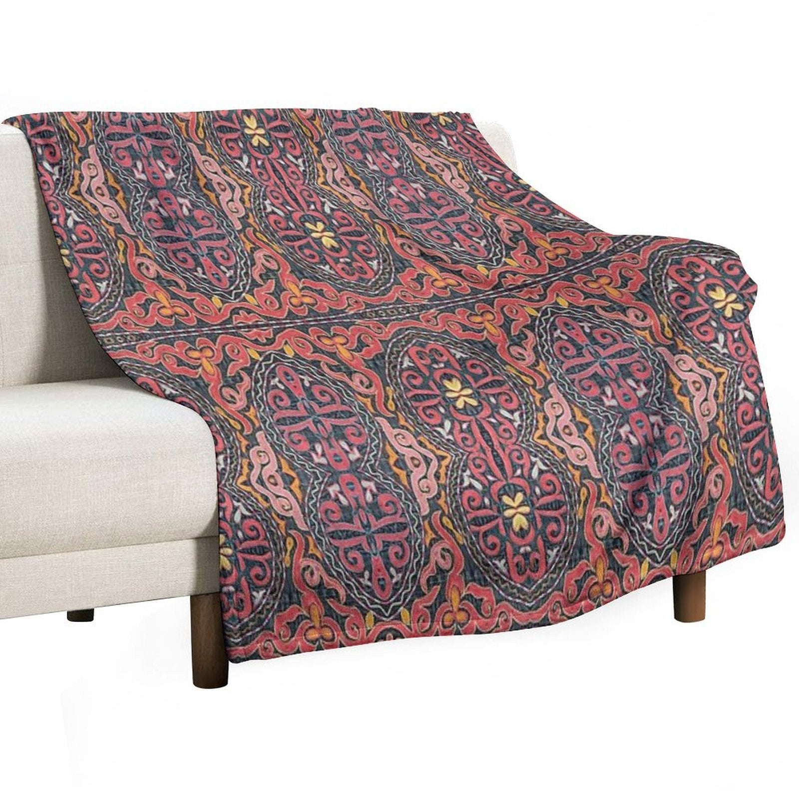 Red And Yellow Design Textile Art Premium Throw Blanket