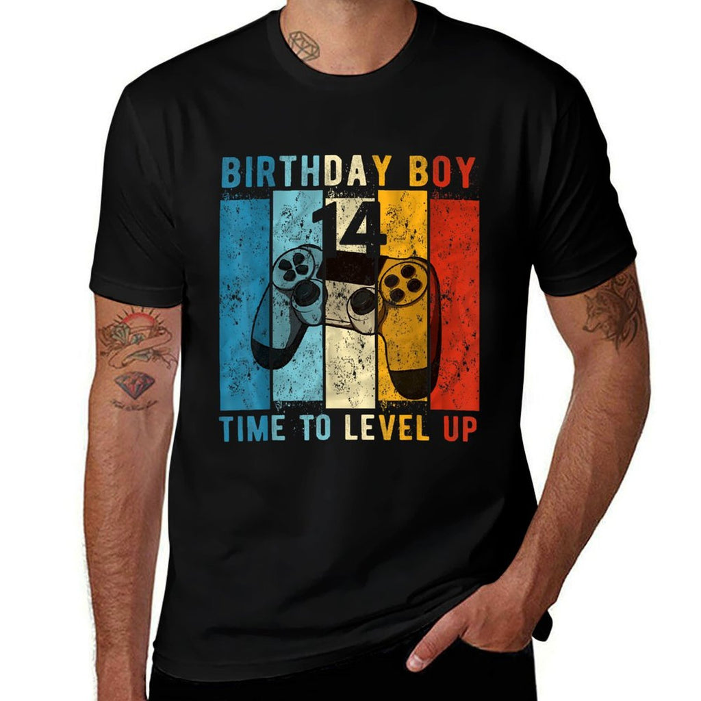 14 Year Old Birthday Boy 14 Time to Level Up 14th Birthday  Heathered Texture T-Shirt