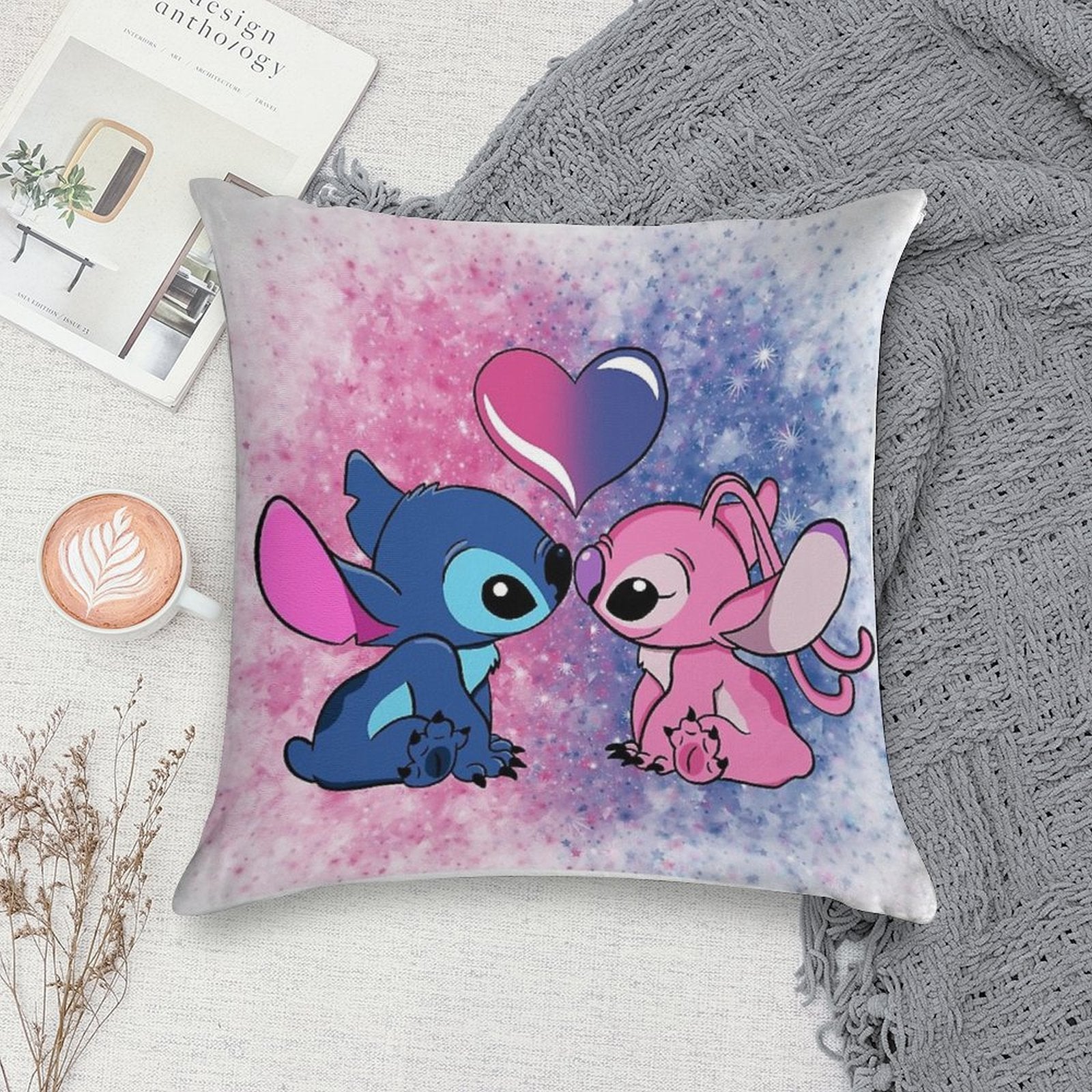 Stitch And Angel Soft Shrink-Resistant Throw Pillow