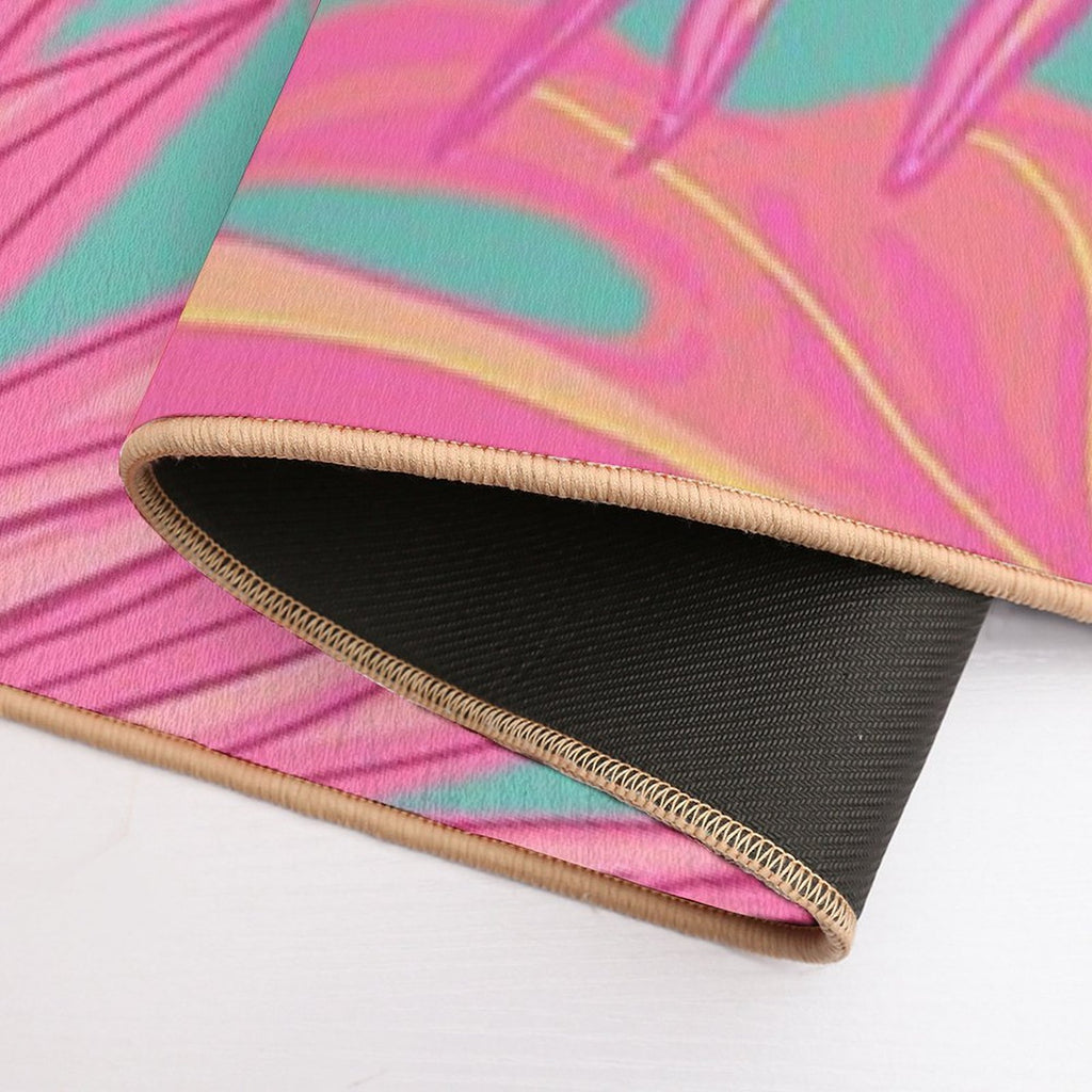 Tropical Leaves in Pink And Turquoise  Easy To Clean Bath Mat
