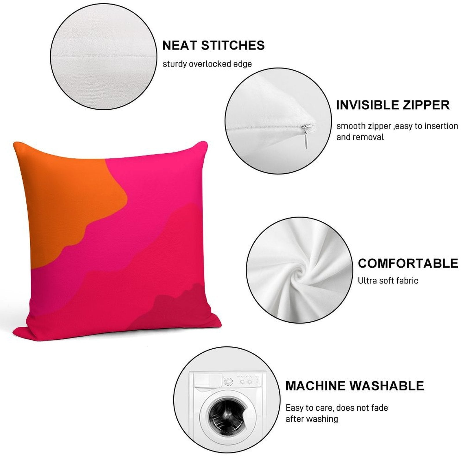 Hot Pink to Orange Soft High-Density Material Throw Pillow