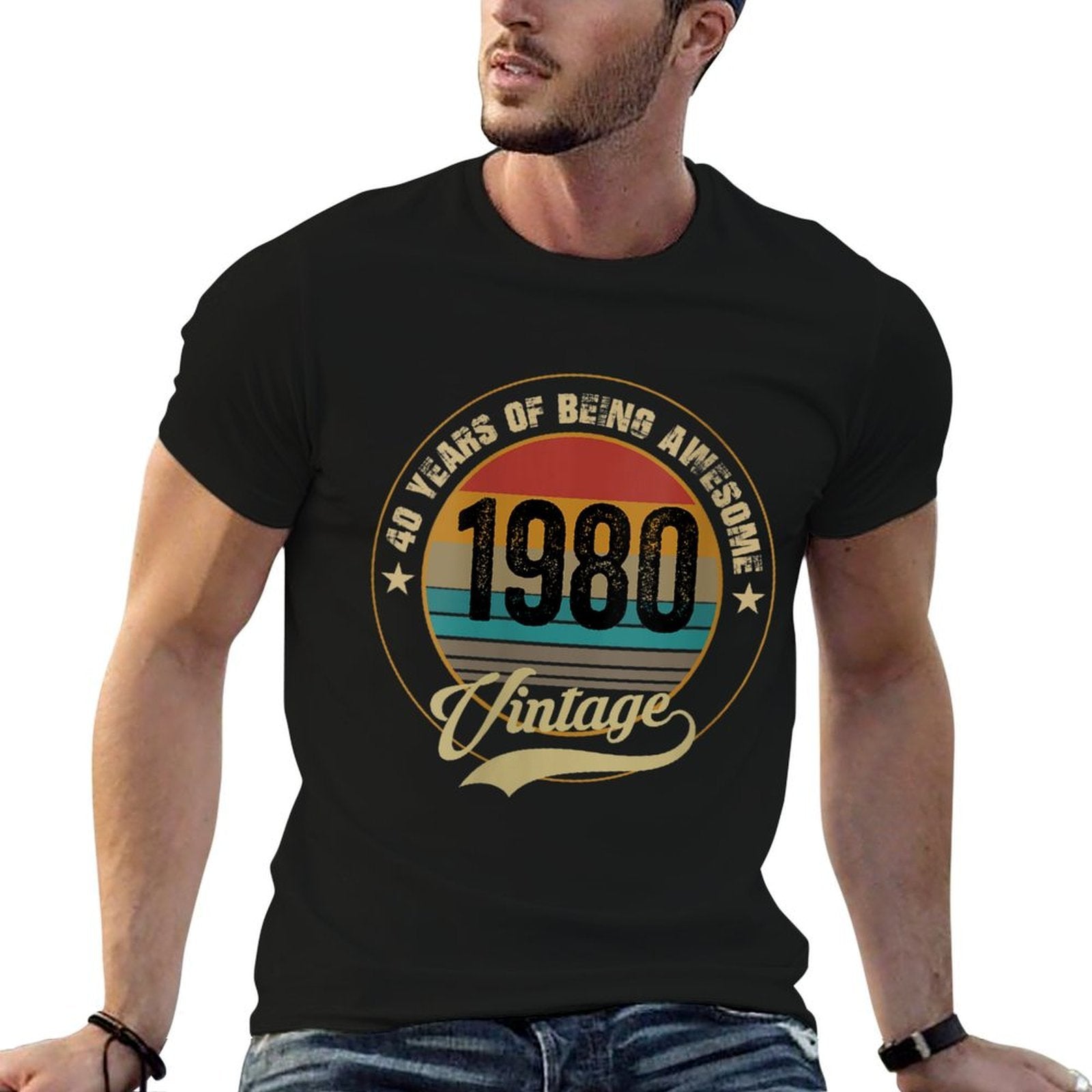 Womens Vintage 1980 40th Birthday Gift Being Awesome  Ribbed Collar T-Shirt