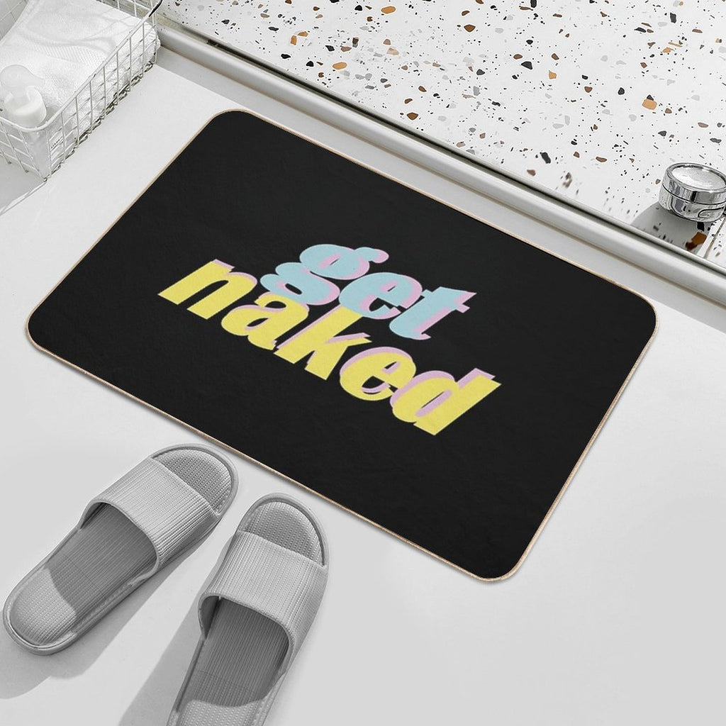 Get Naked Blue Pink Yellow Text  Eco-Friendly Bath Mat