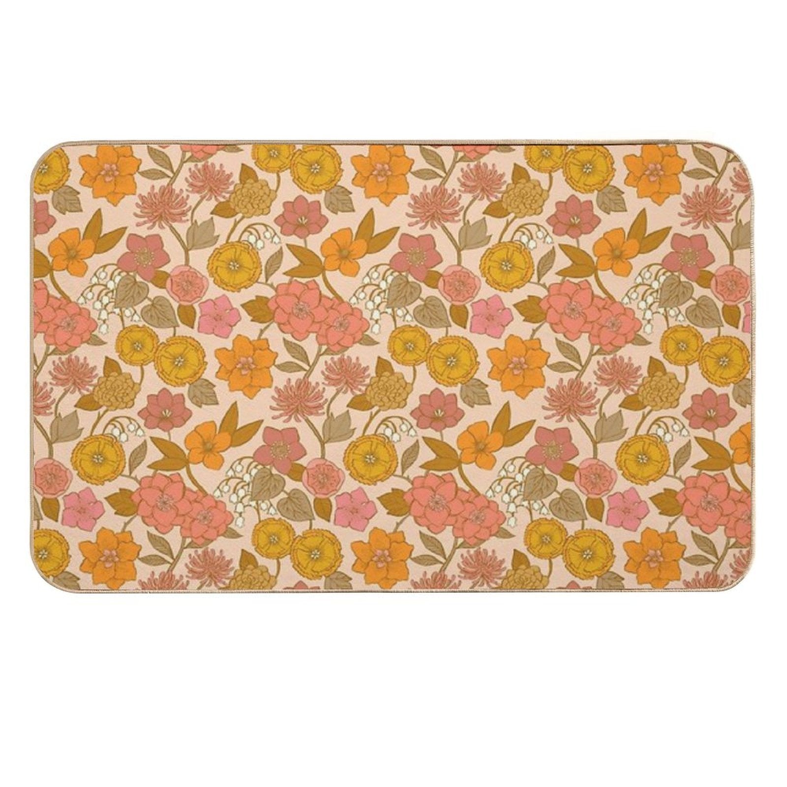 Botanical Blooms Vintage Retro Blush Petal  Rapid-Drying Bath Mat