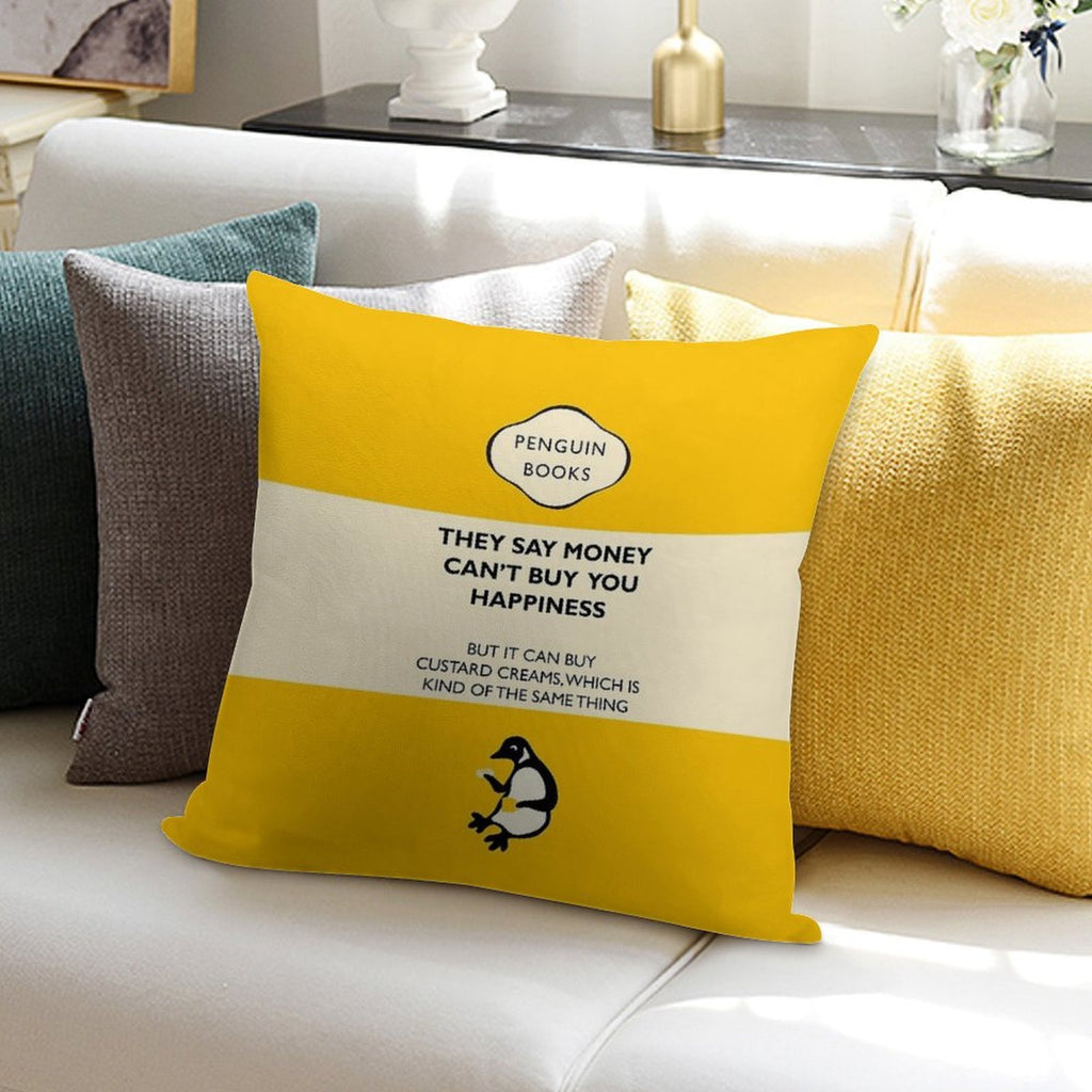 Custard Creams - Parody Penguin Book Cover Soft Reinforced Edging Throw Pillow