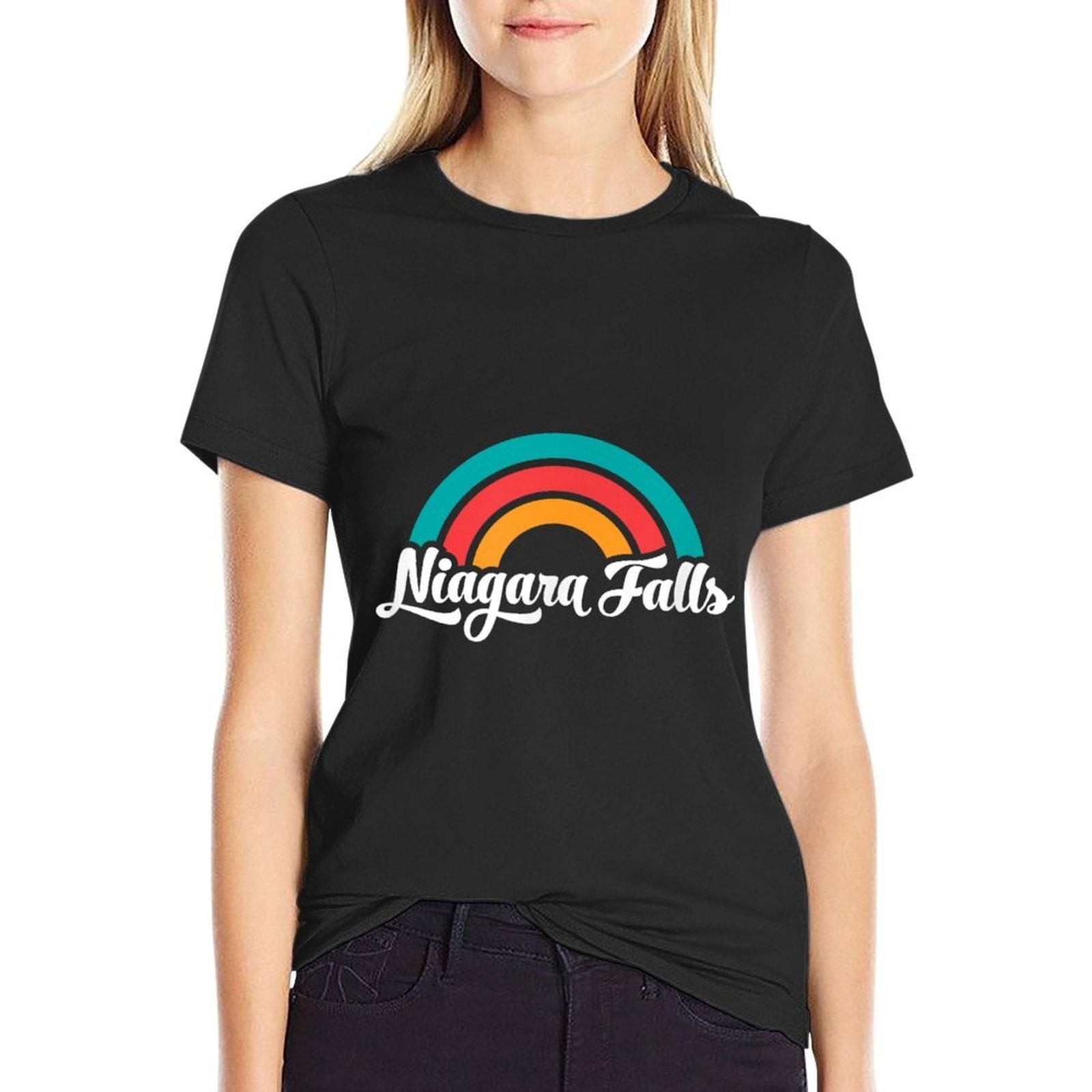 NIAGARA FALLS NY Retro Script Design With Rainbow  Heathered Texture T-Shirt