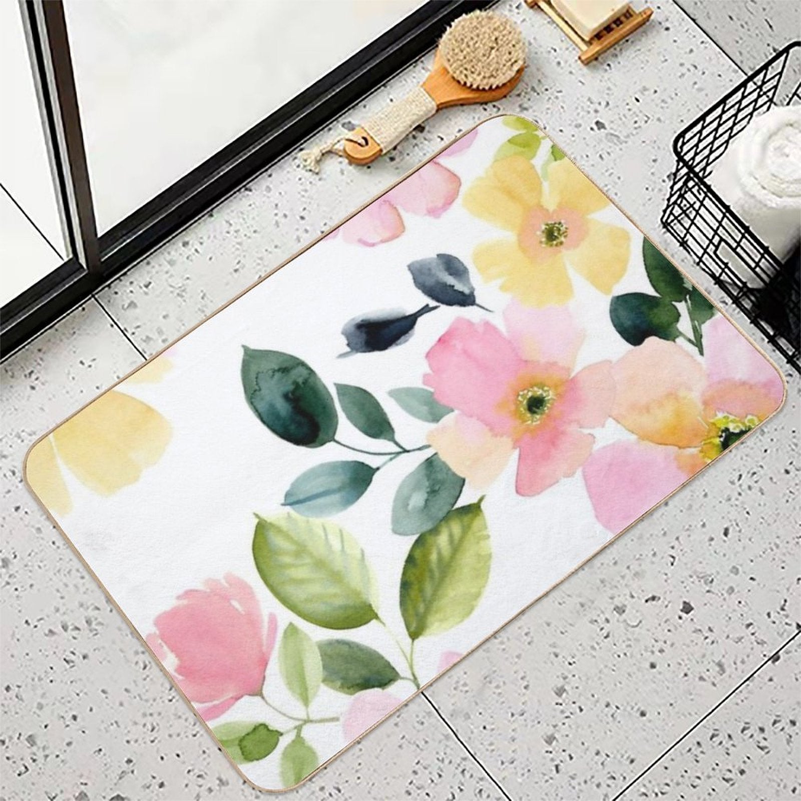 Floral Watercolor Prints  Easy Maintenance Bath Mat