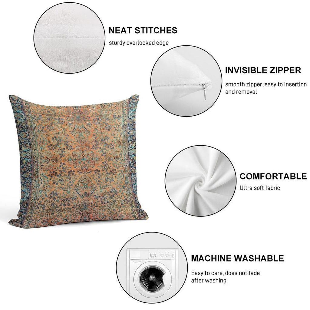 Manchester Kashan Floral Persian Carpet Print Soft High-Density Material Throw Pillow