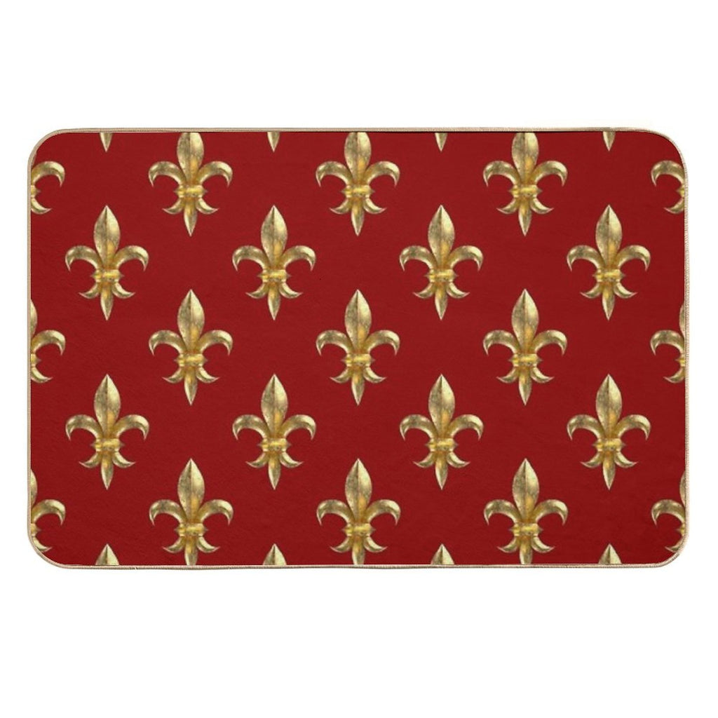 Fleur De Lys  Fleur De Lis 3D Gold Look Pattern, Small Corroded Durable Bath Mat