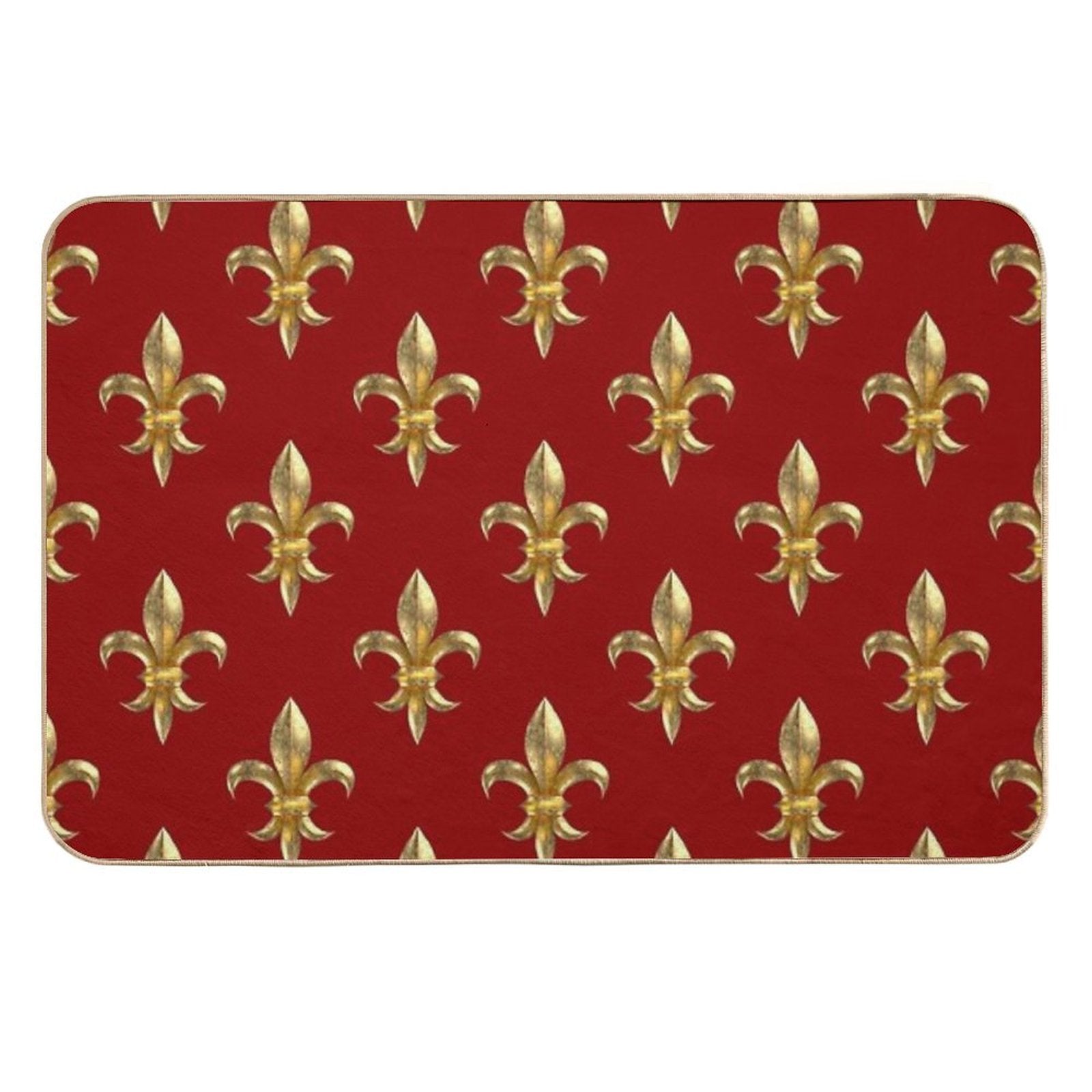 Fleur De Lys  Fleur De Lis 3D Gold Look Pattern, Small Corroded Durable Bath Mat
