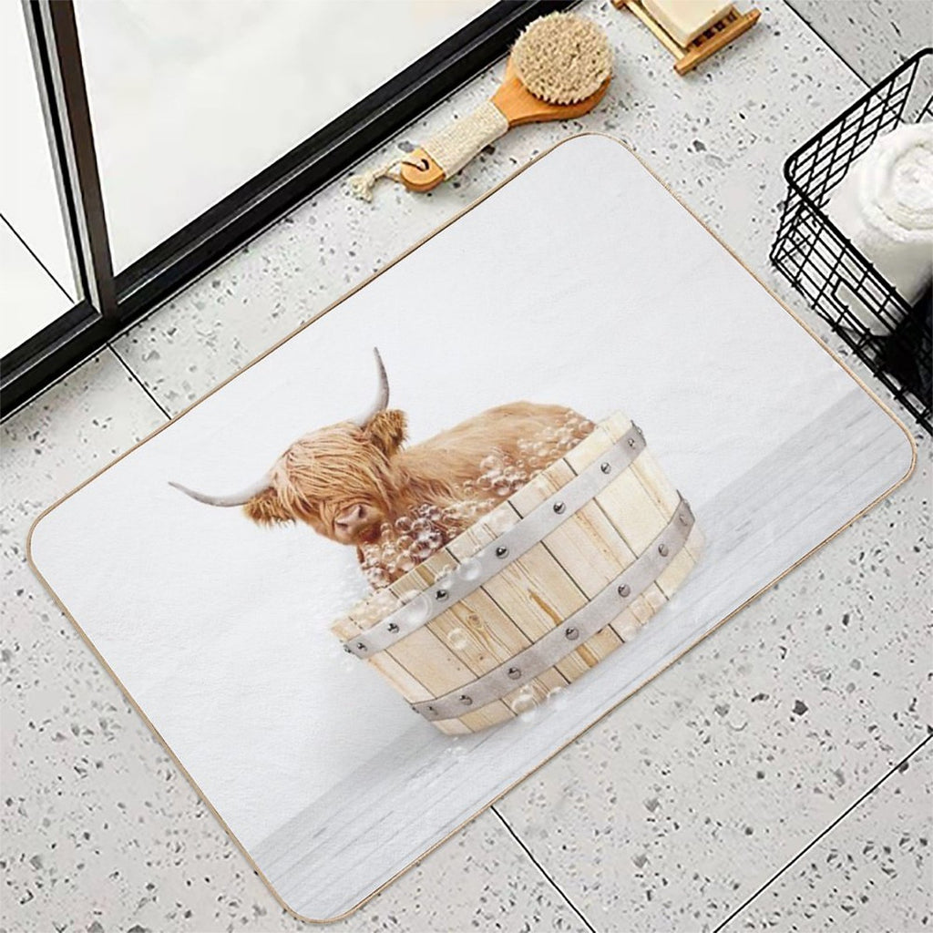 Highland Cow in Wooden Bathtub, Cow Taking A Bath, Cow Bathing, Bathtub Animal Art Print By Synplus  Long-Lasting Bath Mat