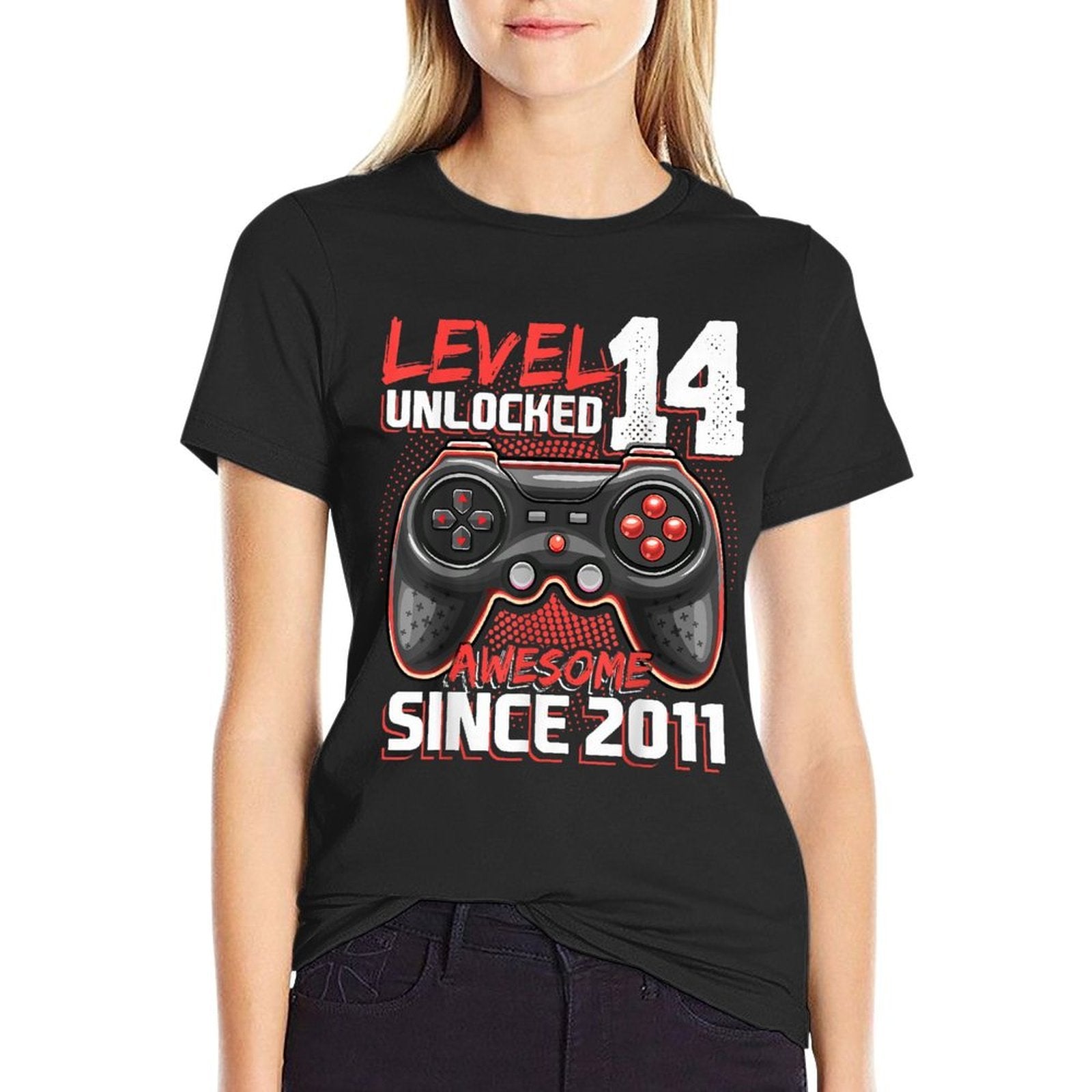 14th Birthday Boy Level 14 Gamer 14 Year Video Game Party  Trendy Pattern T-Shirt
