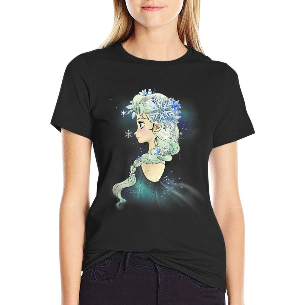 Disney Frozen Elsa Ice Queen Watercolor Snowflake Poster  Rolled Sleeves T-Shirt